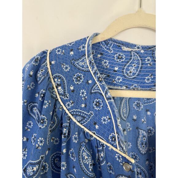Vintage 70s Blue Paisley House Dress Embroidered Pockets Cowgirl Mini - Picture 6 of 9